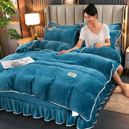 91家纺网 家纺一手货源 找家纺 （总）富之航 2022新款纯色牛奶绒精美贴布绣四件套