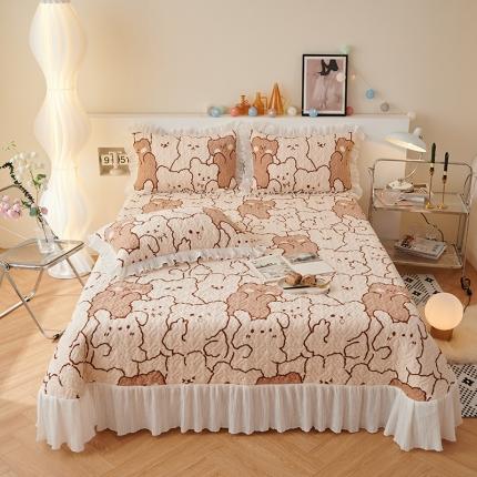 91家纺网 家纺一手货源 找家纺 2023新款高克重牛奶绒夹棉床盖三件套 好朋友们