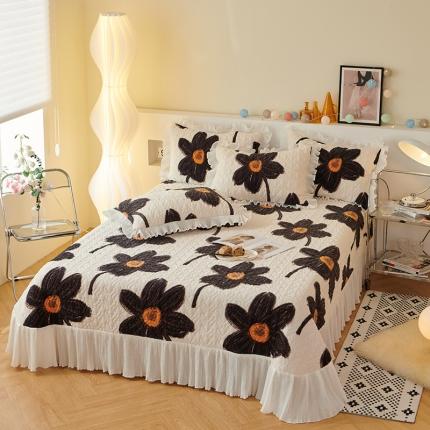 2023新款高克重牛奶绒夹棉床盖三件套 油画