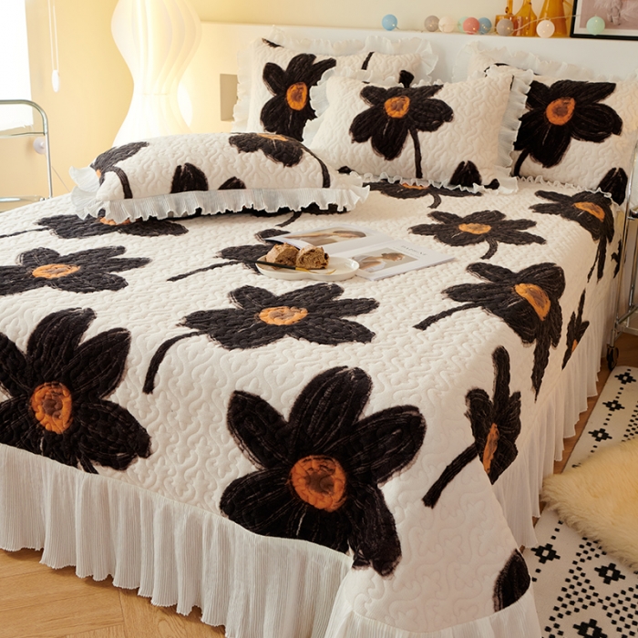 91家纺网 家纺一手货源 找家纺 2023新款高克重牛奶绒夹棉床盖三件套 油画