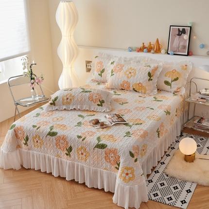 2023新款高克重牛奶绒夹棉床盖三件套 初见