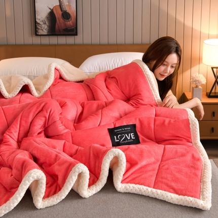 粉色  加厚三层夹棉牛奶绒毯冬季保暖午睡法莱绒毛毯
