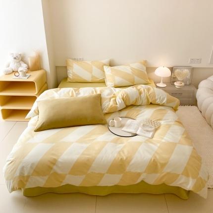 91家纺网 家纺一手货源 找家纺 昔可 2022新款全棉四件套影棚图2 布鲁罗曼黄