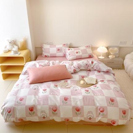 91家纺网 家纺一手货源 找家纺 昔可 2022新款全棉四件套影棚图2 粉格兔