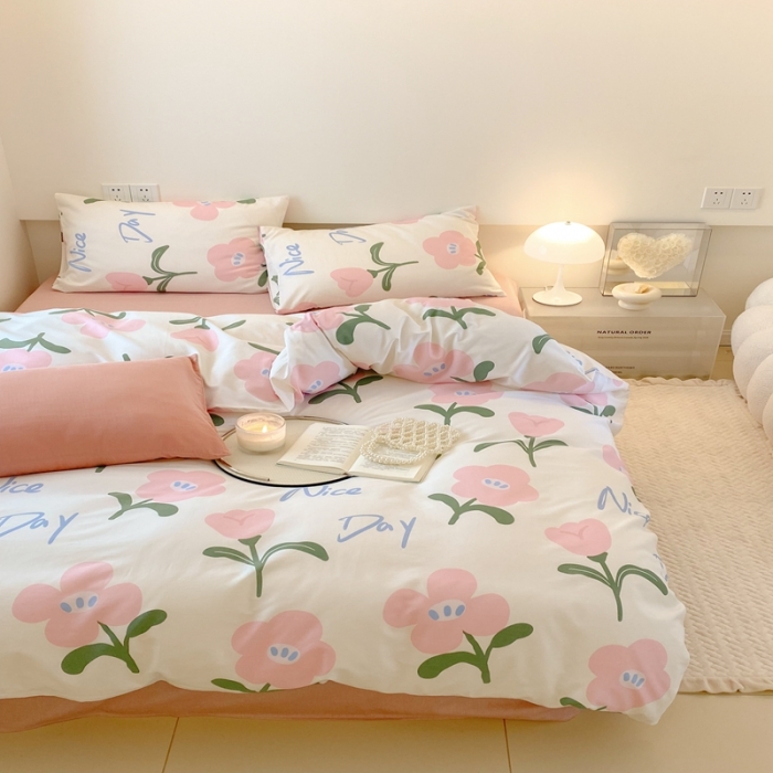 91家纺网 家纺一手货源 找家纺 昔可 2022新款全棉四件套影棚图2 安妮粉