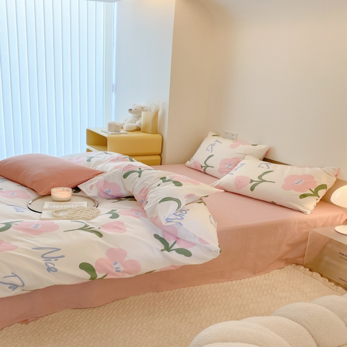 91家纺网 家纺一手货源 找家纺 昔可 2022新款全棉四件套影棚图2 安妮粉