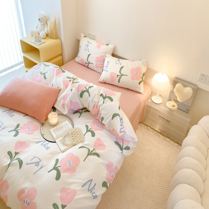 91家纺网 家纺一手货源 找家纺 昔可 2022新款全棉四件套影棚图2 安妮粉