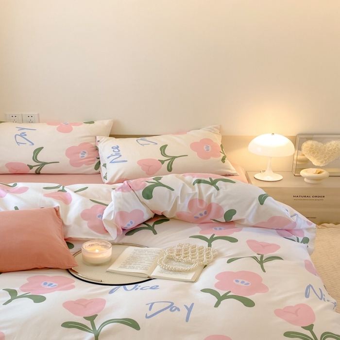 91家纺网 家纺一手货源 找家纺 昔可 2022新款全棉四件套影棚图2 安妮粉