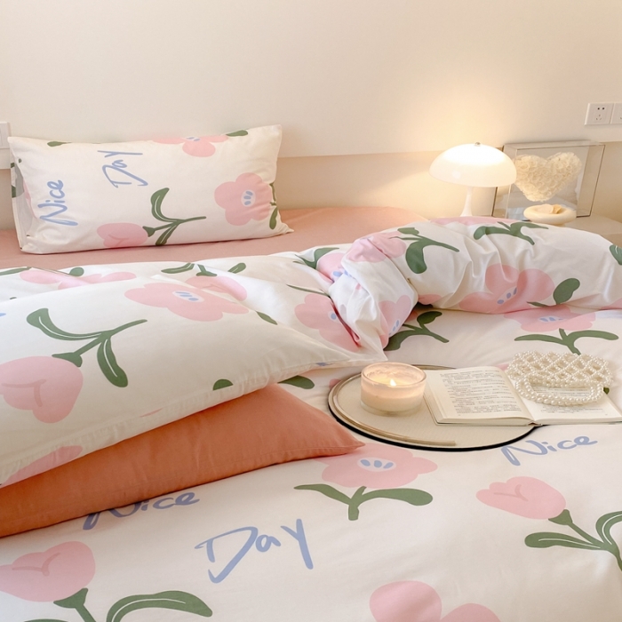 91家纺网 家纺一手货源 找家纺 昔可 2022新款全棉四件套影棚图2 安妮粉