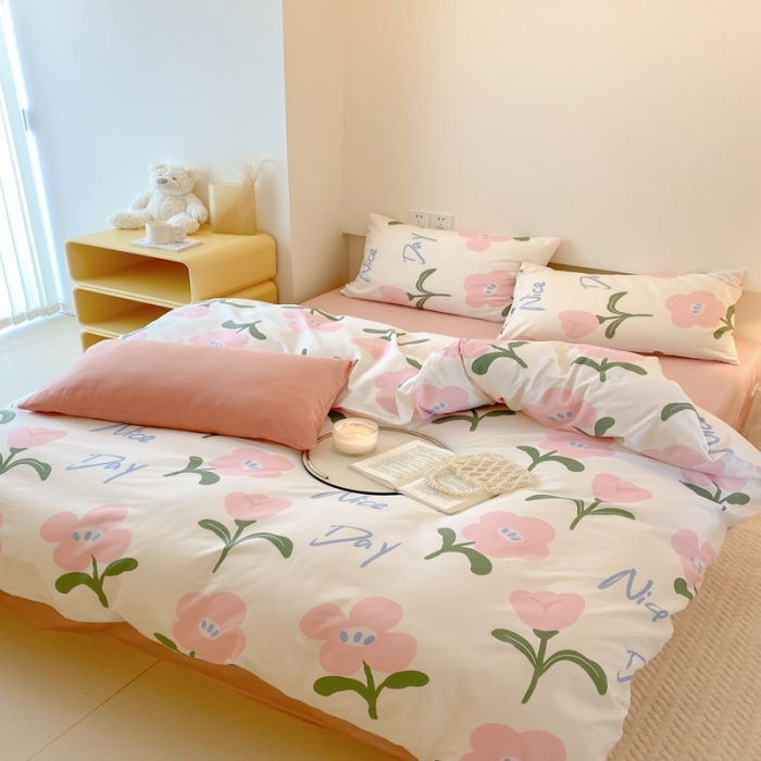 91家纺网 家纺一手货源 找家纺 昔可 2022新款全棉四件套影棚图2 安妮粉