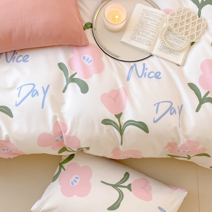 91家纺网 家纺一手货源 找家纺 昔可 2022新款全棉四件套影棚图2 安妮粉