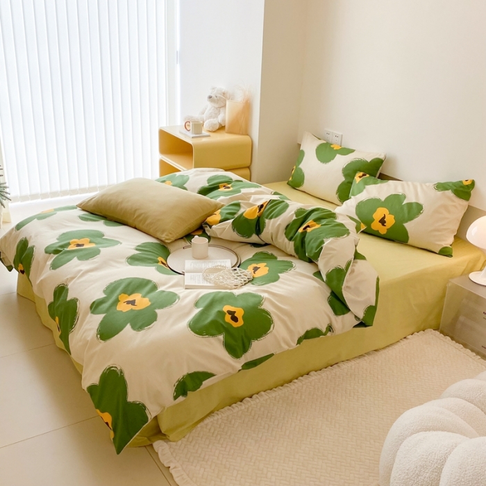 91家纺网 家纺一手货源 找家纺 昔可 2022新款全棉四件套影棚图2 半夏绿花