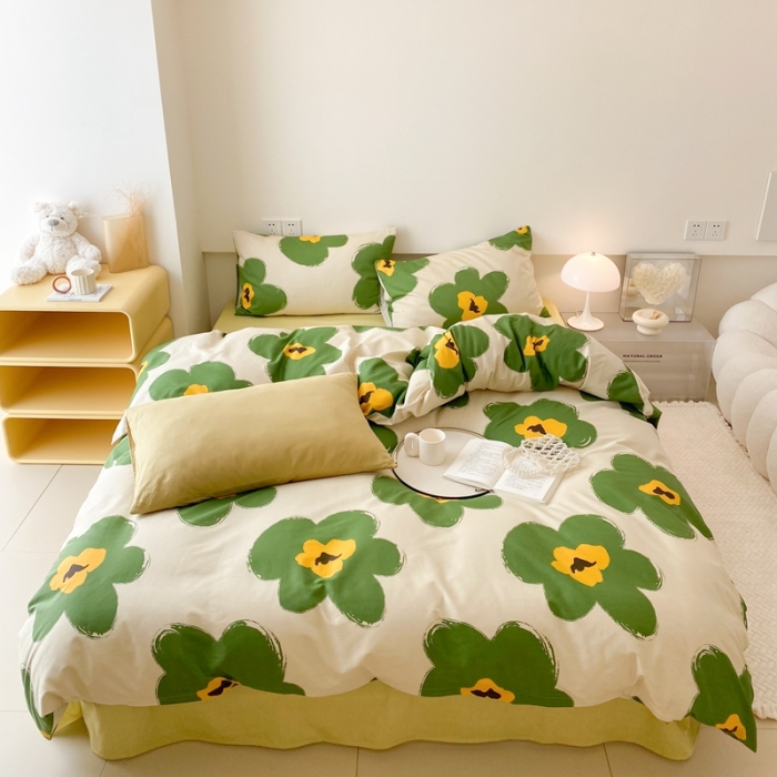 91家纺网 家纺一手货源 找家纺 昔可 2022新款全棉四件套影棚图2 半夏绿花