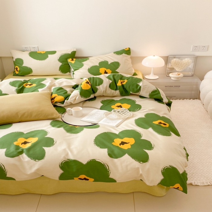 91家纺网 家纺一手货源 找家纺 昔可 2022新款全棉四件套影棚图2 半夏绿花