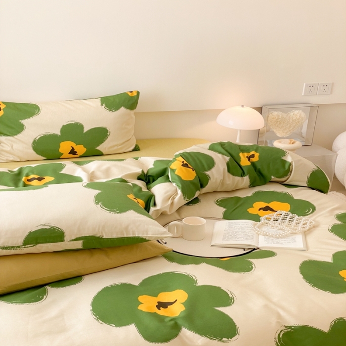 91家纺网 家纺一手货源 找家纺 昔可 2022新款全棉四件套影棚图2 半夏绿花