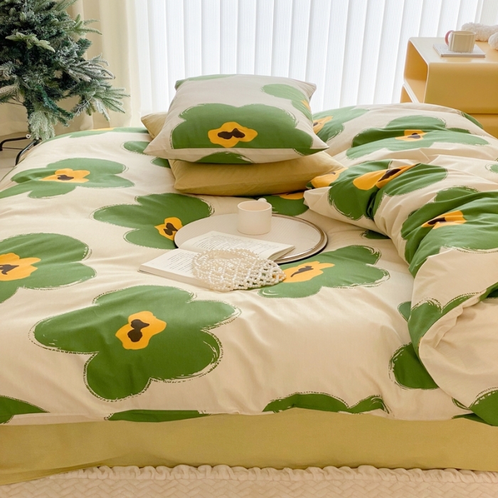 91家纺网 家纺一手货源 找家纺 昔可 2022新款全棉四件套影棚图2 半夏绿花