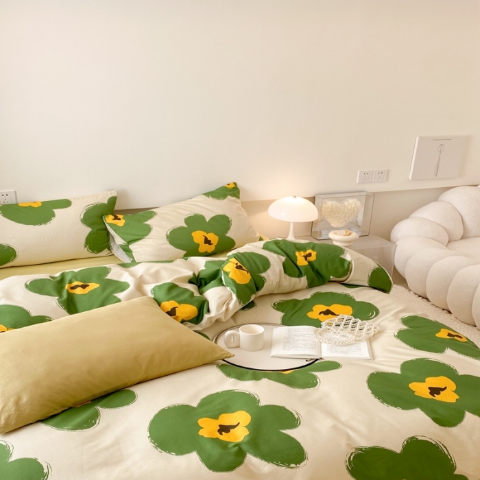 91家纺网 家纺一手货源 找家纺 昔可 2022新款全棉四件套影棚图2 半夏绿花