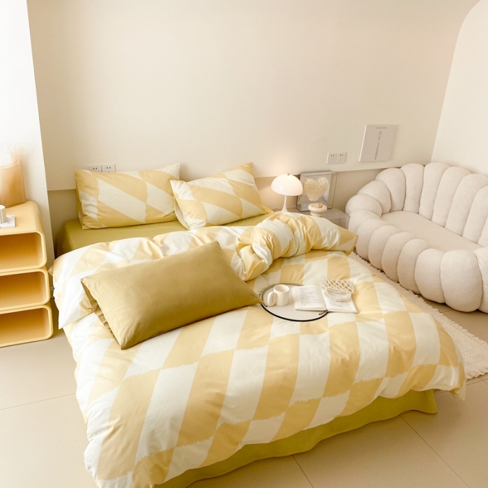 91家纺网 家纺一手货源 找家纺 昔可 2022新款全棉四件套影棚图2 布鲁罗曼黄