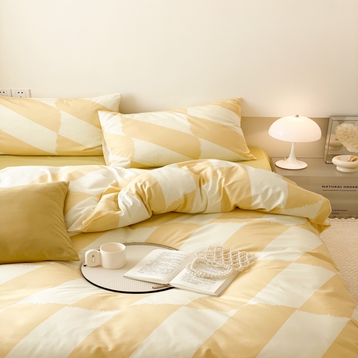 91家纺网 家纺一手货源 找家纺 昔可 2022新款全棉四件套影棚图2 布鲁罗曼黄