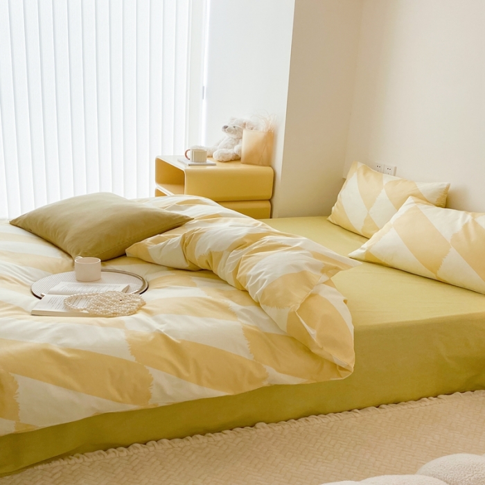 91家纺网 家纺一手货源 找家纺 昔可 2022新款全棉四件套影棚图2 布鲁罗曼黄