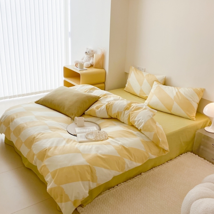 91家纺网 家纺一手货源 找家纺 昔可 2022新款全棉四件套影棚图2 布鲁罗曼黄