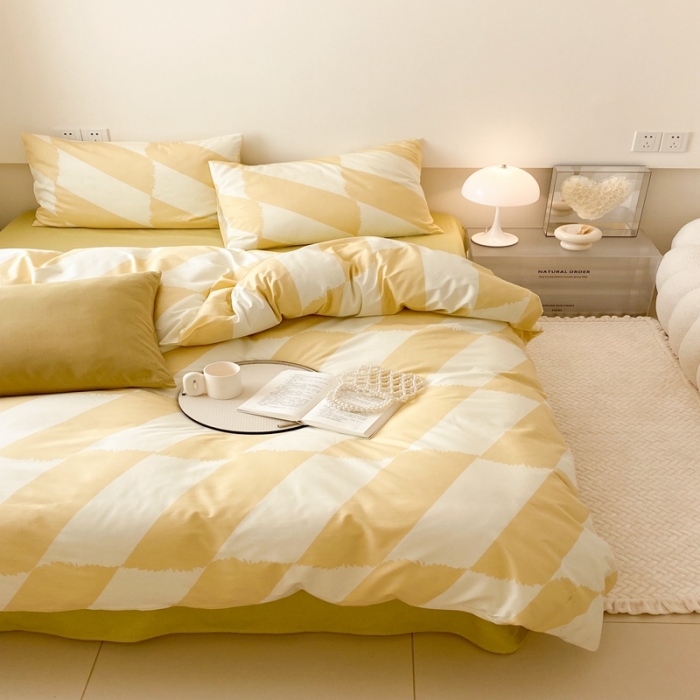 91家纺网 家纺一手货源 找家纺 昔可 2022新款全棉四件套影棚图2 布鲁罗曼黄