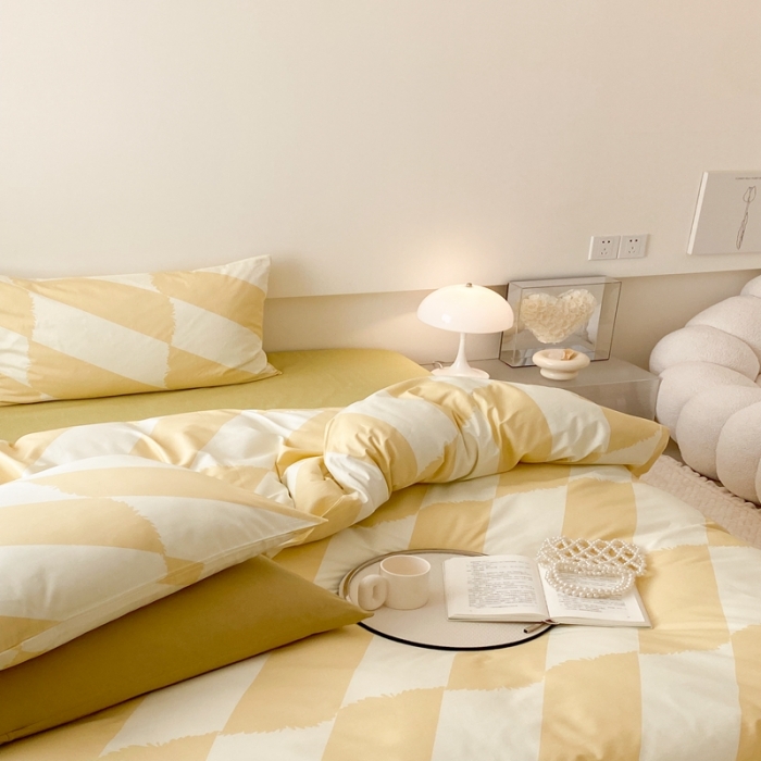 91家纺网 家纺一手货源 找家纺 昔可 2022新款全棉四件套影棚图2 布鲁罗曼黄