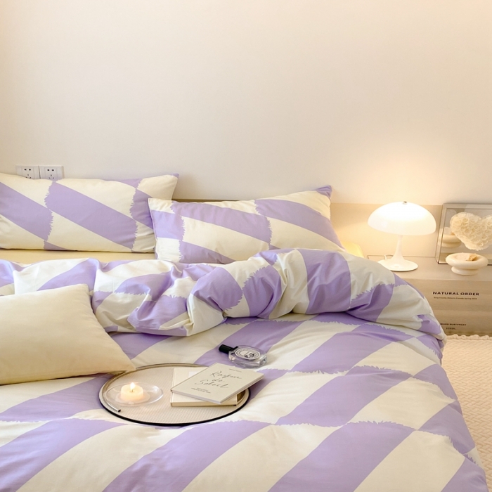 91家纺网 家纺一手货源 找家纺 昔可 2022新款全棉四件套影棚图2 布鲁罗曼紫