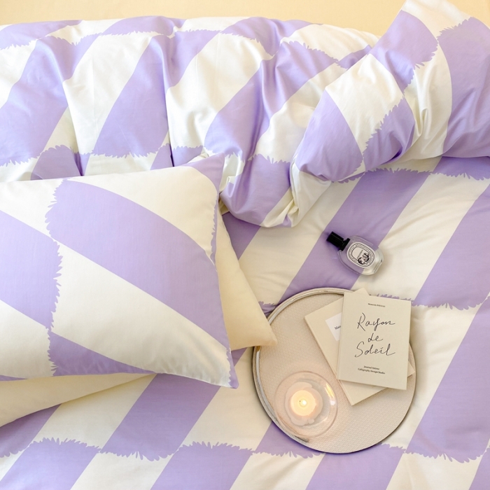 91家纺网 家纺一手货源 找家纺 昔可 2022新款全棉四件套影棚图2 布鲁罗曼紫