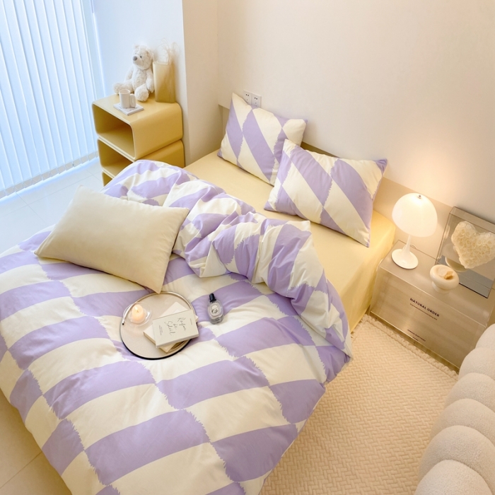 91家纺网 家纺一手货源 找家纺 昔可 2022新款全棉四件套影棚图2 布鲁罗曼紫