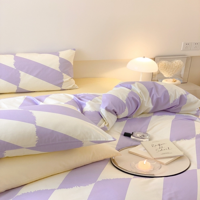 91家纺网 家纺一手货源 找家纺 昔可 2022新款全棉四件套影棚图2 布鲁罗曼紫