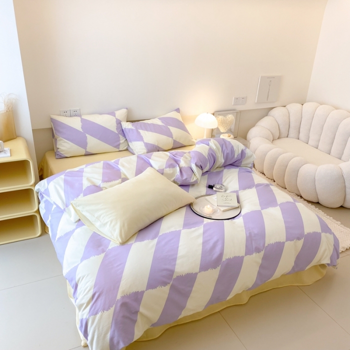 91家纺网 家纺一手货源 找家纺 昔可 2022新款全棉四件套影棚图2 布鲁罗曼紫