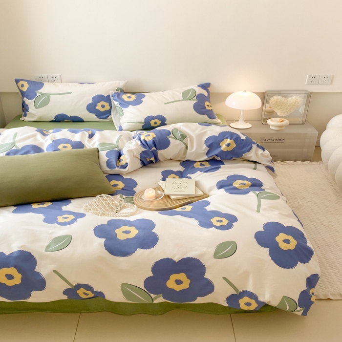 91家纺网 家纺一手货源 找家纺 昔可 2022新款全棉四件套影棚图2 浮华蓝