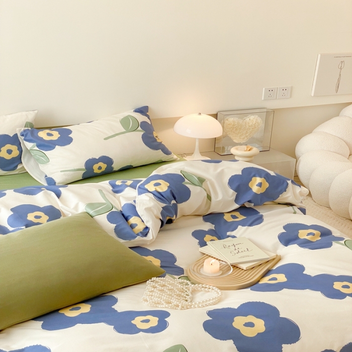 91家纺网 家纺一手货源 找家纺 昔可 2022新款全棉四件套影棚图2 浮华蓝