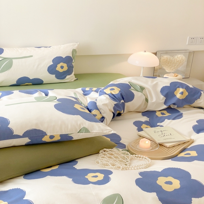 91家纺网 家纺一手货源 找家纺 昔可 2022新款全棉四件套影棚图2 浮华蓝