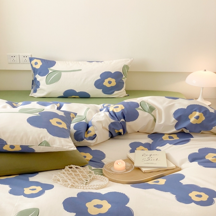 91家纺网 家纺一手货源 找家纺 昔可 2022新款全棉四件套影棚图2 浮华蓝