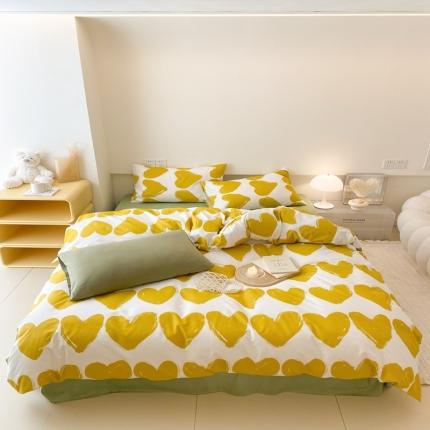 昔可 2022新款全棉四件套影棚图2 黄色爱心