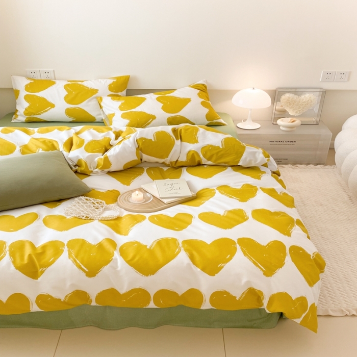 91家纺网 家纺一手货源 找家纺 昔可 2022新款全棉四件套影棚图2 黄色爱心