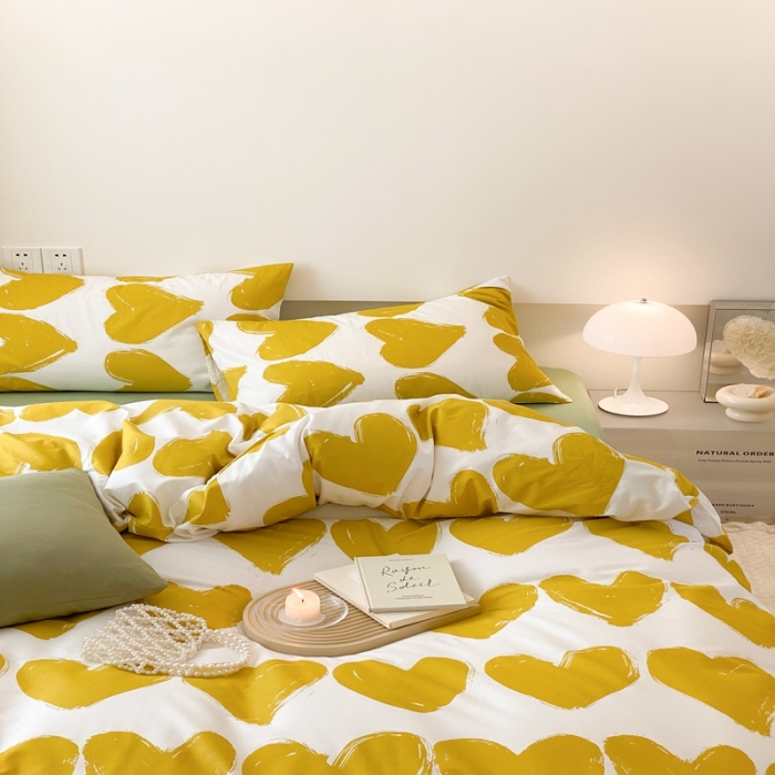 91家纺网 家纺一手货源 找家纺 昔可 2022新款全棉四件套影棚图2 黄色爱心