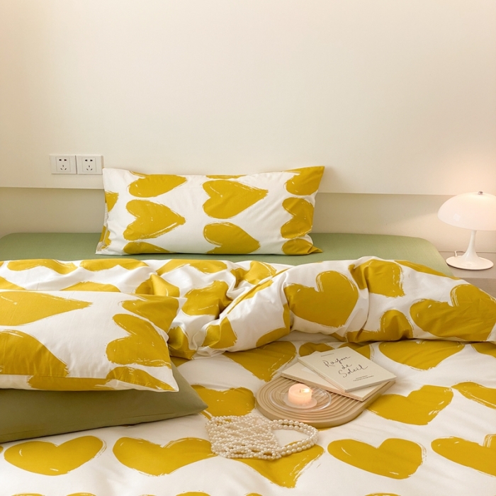 91家纺网 家纺一手货源 找家纺 昔可 2022新款全棉四件套影棚图2 黄色爱心