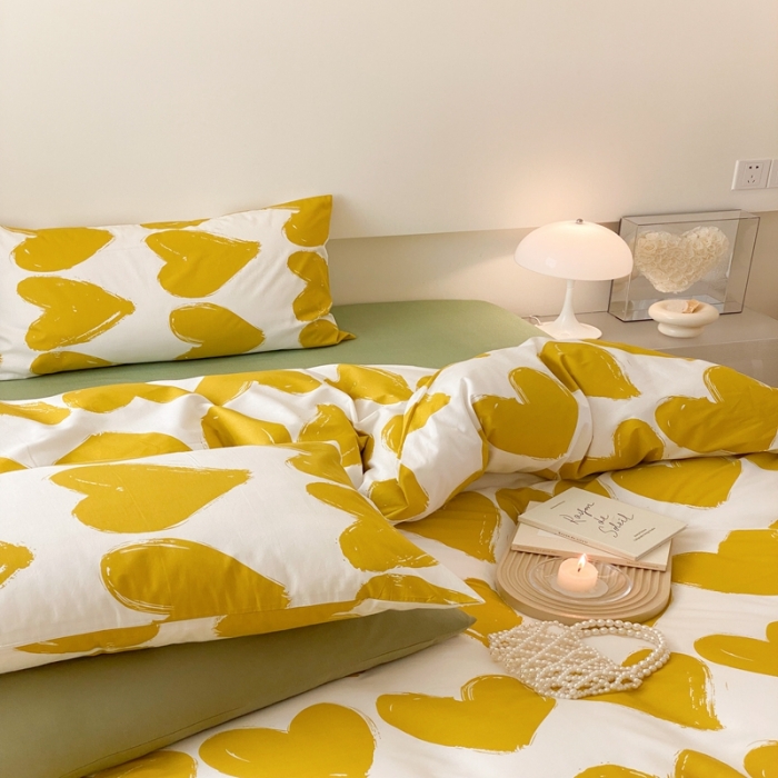 91家纺网 家纺一手货源 找家纺 昔可 2022新款全棉四件套影棚图2 黄色爱心