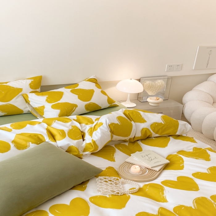 91家纺网 家纺一手货源 找家纺 昔可 2022新款全棉四件套影棚图2 黄色爱心