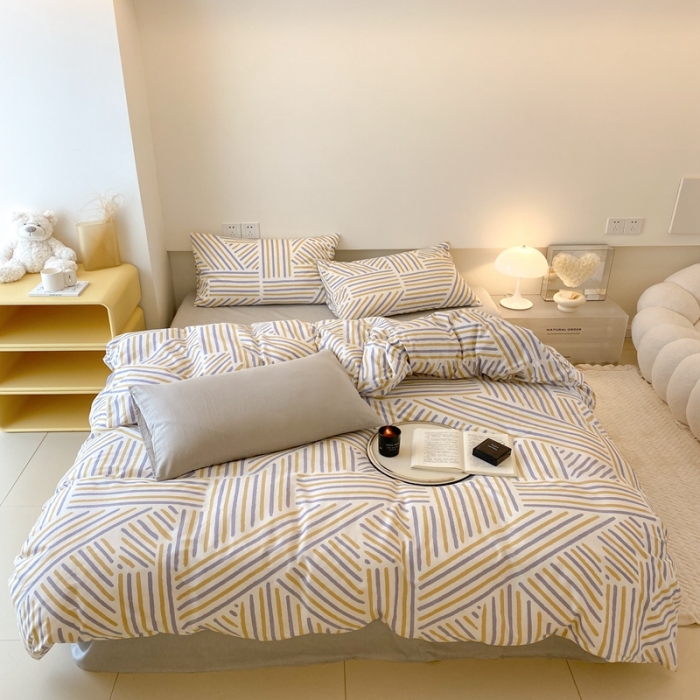 91家纺网 家纺一手货源 找家纺 昔可 2022新款全棉四件套影棚图2 几何线条