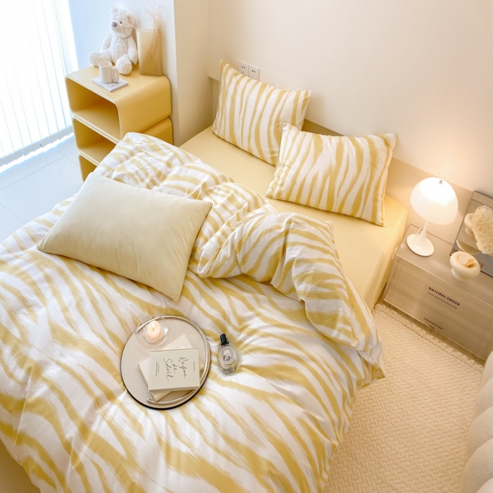 91家纺网 家纺一手货源 找家纺 昔可 2022新款全棉四件套影棚图2 奶油黄豹纹