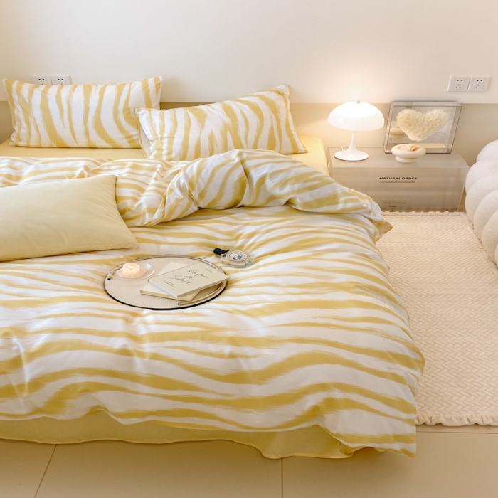 91家纺网 家纺一手货源 找家纺 昔可 2022新款全棉四件套影棚图2 奶油黄豹纹