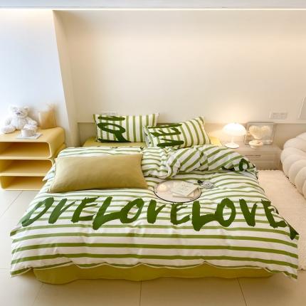 昔可 2022新款全棉四件套影棚图2 字母条纹