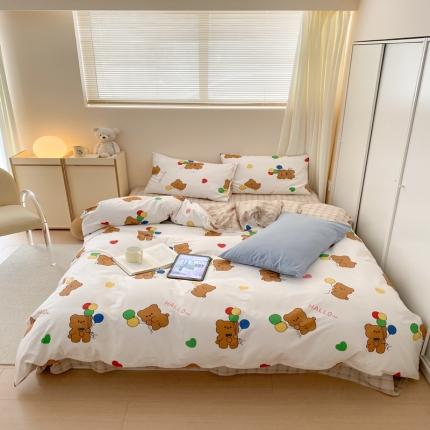 91家纺网 家纺一手货源 找家纺 昔可 2022新款全棉四件套影棚图1 气球小熊