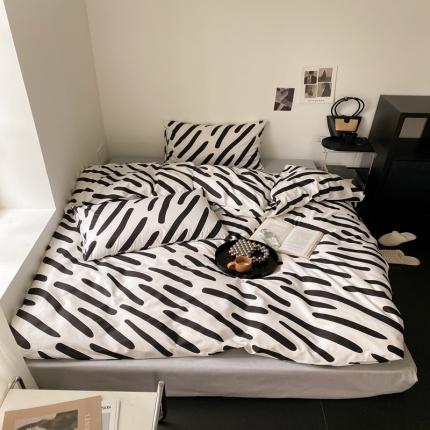 91家纺网 家纺一手货源 找家纺 昔可 2022新款全棉四件套影棚图1 黑白斑马条