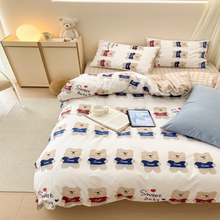 91家纺网 家纺一手货源 找家纺 昔可 2022新款全棉四件套影棚图1 公仔熊