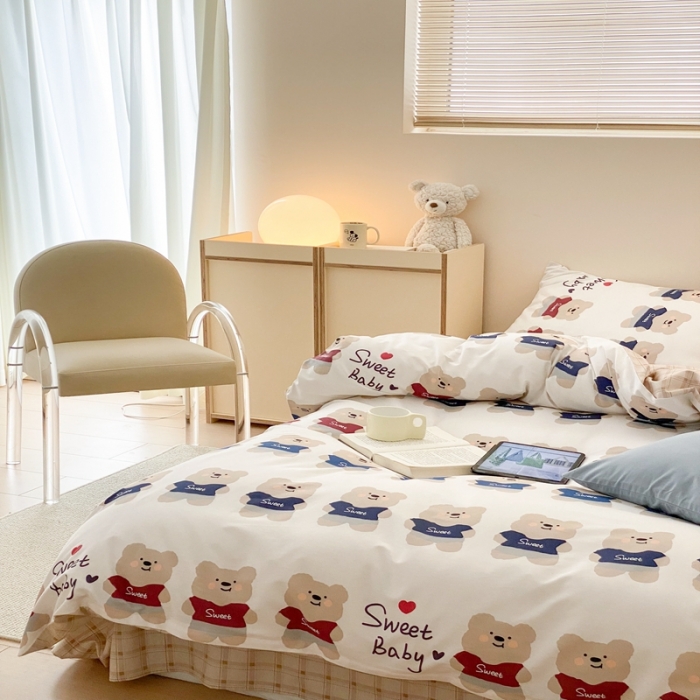 91家纺网 家纺一手货源 找家纺 昔可 2022新款全棉四件套影棚图1 公仔熊